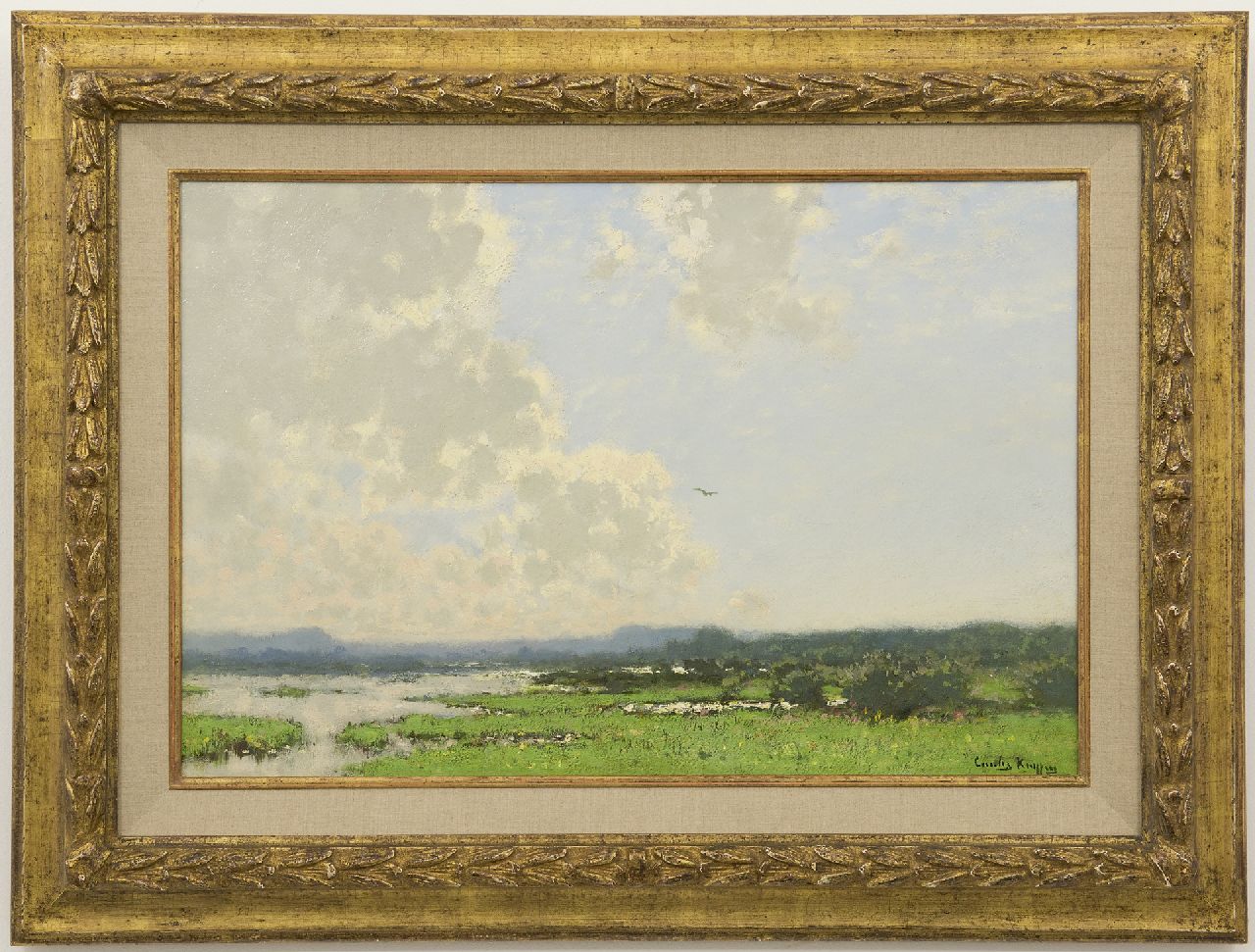 Kuijpers C.  | Cornelis Kuijpers | Schilderijen te koop aangeboden | Weids landschap aan de Rijn, olieverf op doek 38,0 x 58,5 cm, gesigneerd rechtsonder