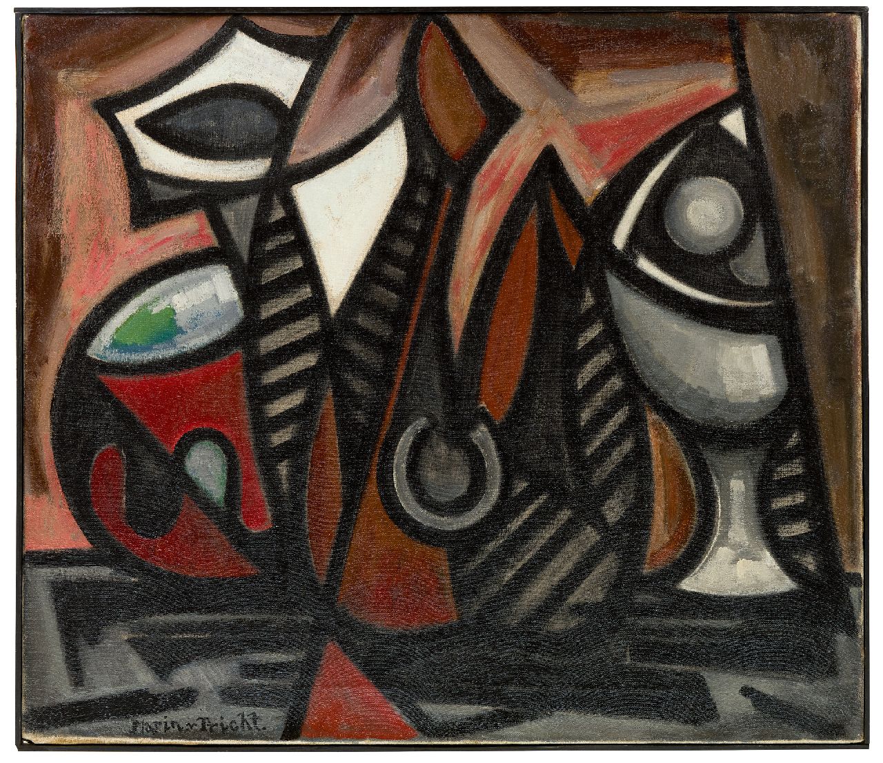 Tricht M. van | Marin van Tricht | Schilderijen te koop aangeboden | Stilleven, olieverf op doek 67,8 x 78,2 cm, gesigneerd linksonder en gedateerd 1959