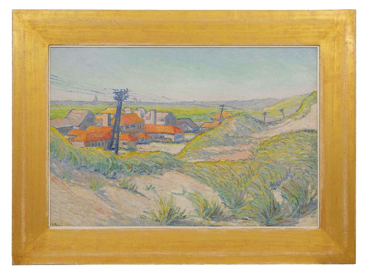 Giesen J.Th.  | Johannes Theodorus 'Jan' Giesen, Huizen achter de duinen, olieverf op doek 65,0 x 95,2 cm, gesigneerd linksonder met initialen en op spieraam voluit en op spieraam gedateerd '24