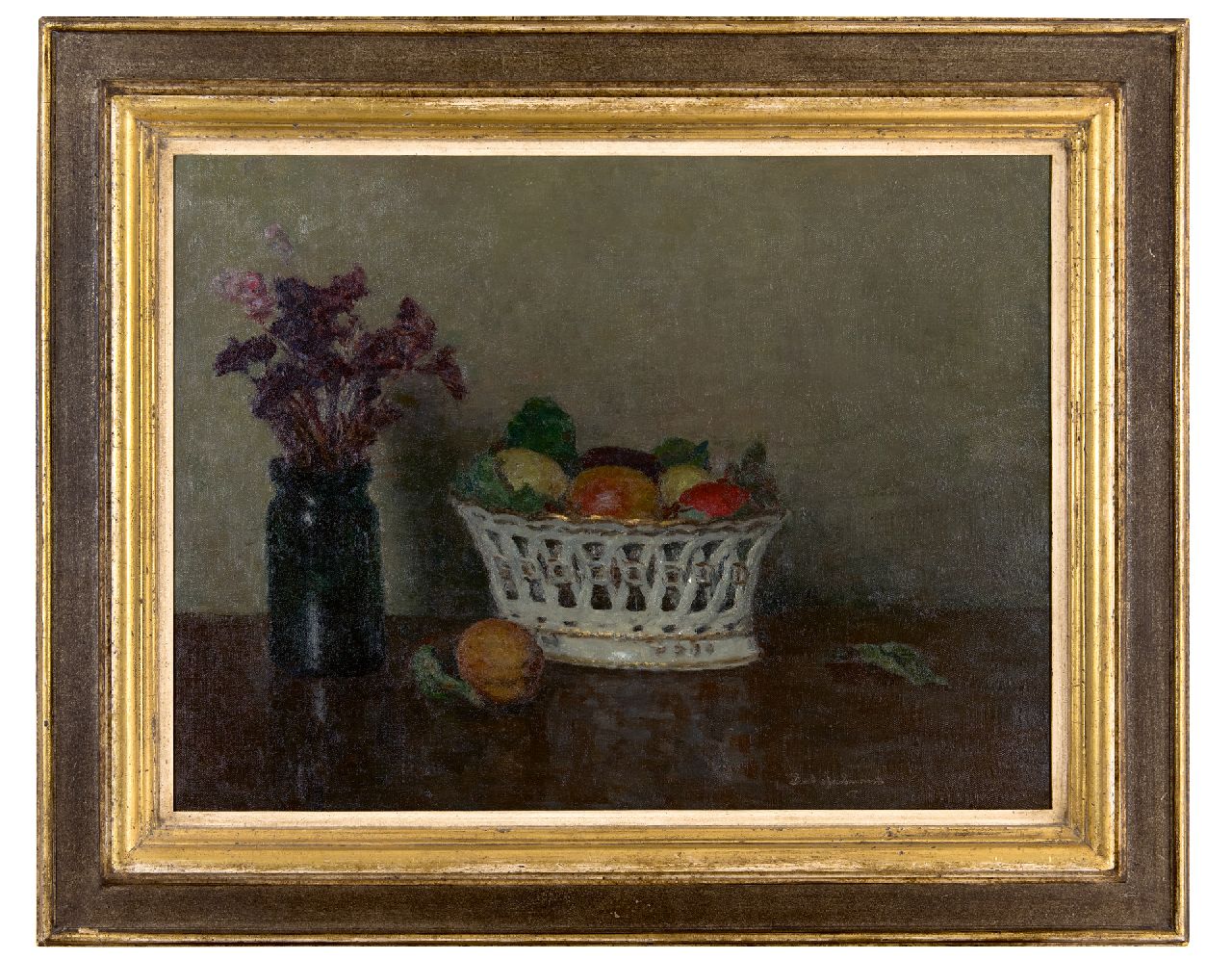 Arntzenius P.  | Paul Arntzenius | Schilderijen te koop aangeboden | Stilleven met vruchtenmand, olieverf op doek 45,0 x 60,0 cm, gesigneerd rechtsonder en gedateerd op spieraam 1955