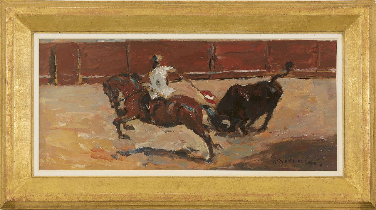 Groenestein J.M.  | Johannes Maria 'Jan' Groenestein, Stierengevecht, olieverf op board 29,0 x 64,4 cm, gesigneerd rechtsonder