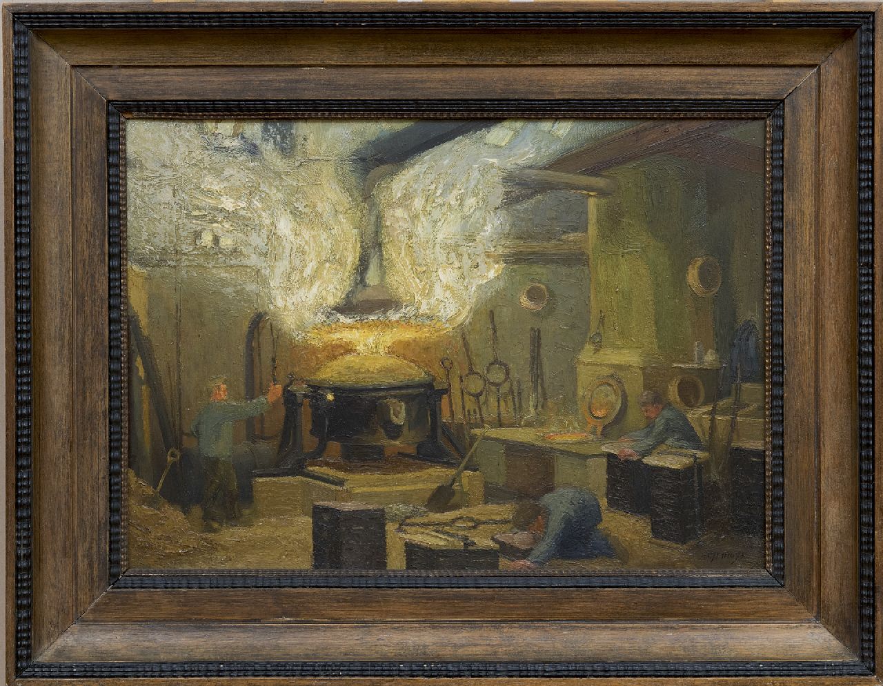 Eshuijs H.J.  | Hendrikus Jacobus Eshuijs | Schilderijen te koop aangeboden | IJzergieterij, olieverf op paneel 40,0 x 56,0 cm, gesigneerd rechtsonder