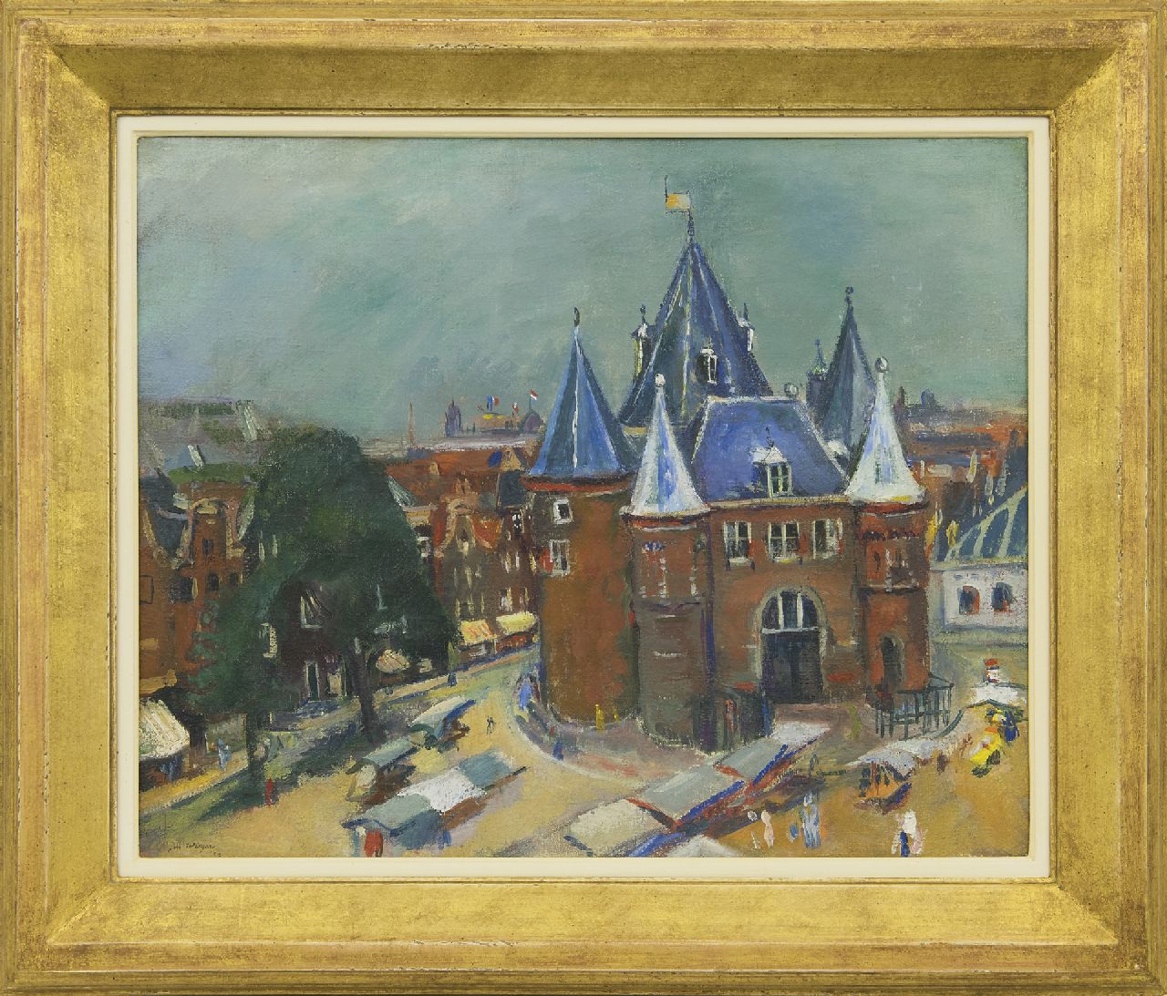 Wiegers J.  | Jan Wiegers, Nieuwmarkt met de Waag, Amsterdam, olieverf op doek 45,3 x 55,3 cm, gesigneerd linksonder en gedateerd '35