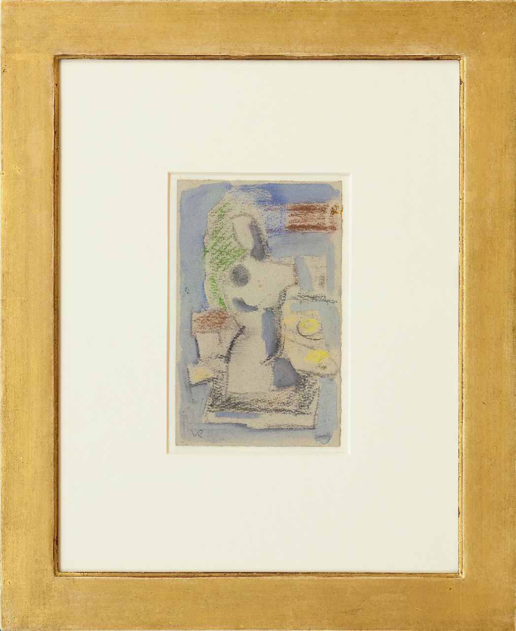 Rees O. van | Otto van Rees | Aquarellen en tekeningen te koop aangeboden | Compositie met torso, krijt en aquarel op papier 17,5 x 11,5 cm, te dateren ca. 1949