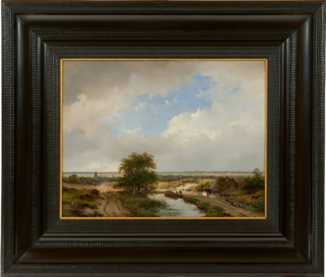 Schelfhout A.  | Andreas Schelfhout, Duinlandschap met zicht op Haarlem en een stoomtrein aan de horizon, olieverf op paneel 31,6 x 41,1 cm, gesigneerd rechtsonder en gedateerd 1847