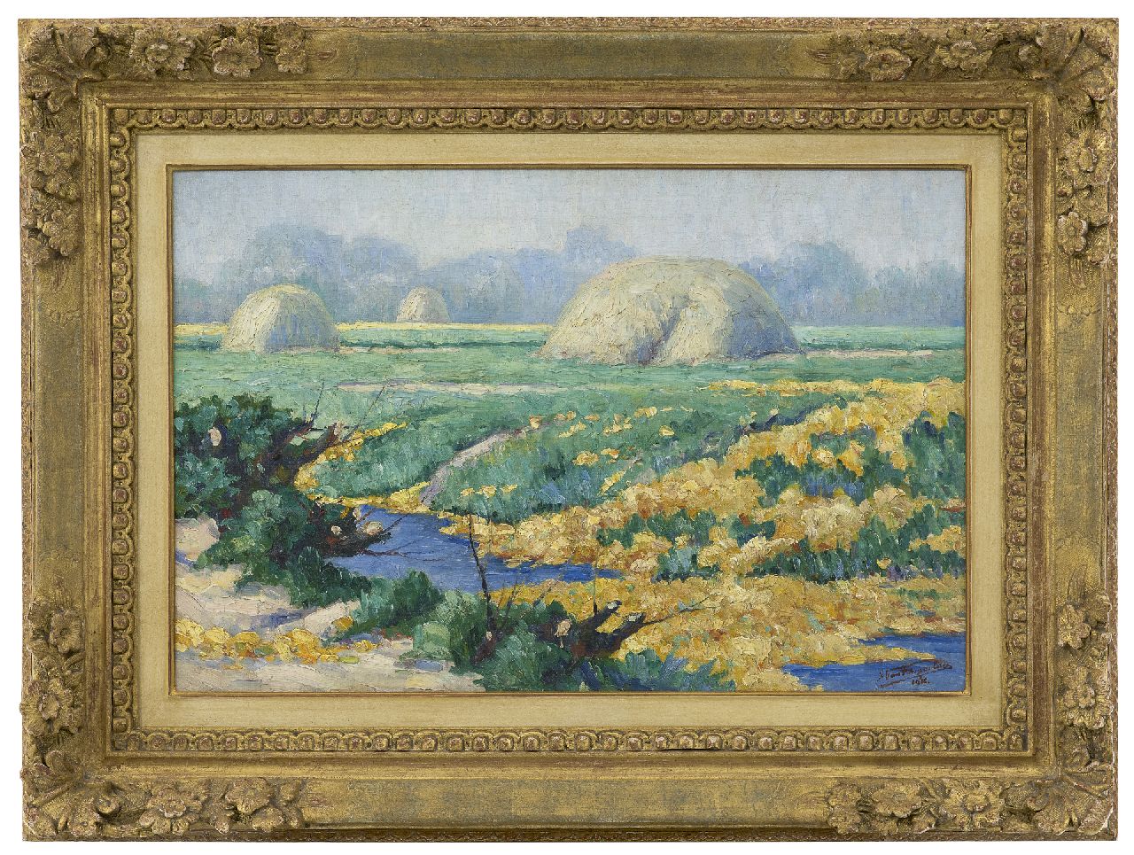 Tongerloo F. van | Frans van Tongerloo | Schilderijen te koop aangeboden | Gracht met bloemen, olieverf op doek 40,5 x 60,5 cm, gesigneerd rechtsonder en gedateerd 1916