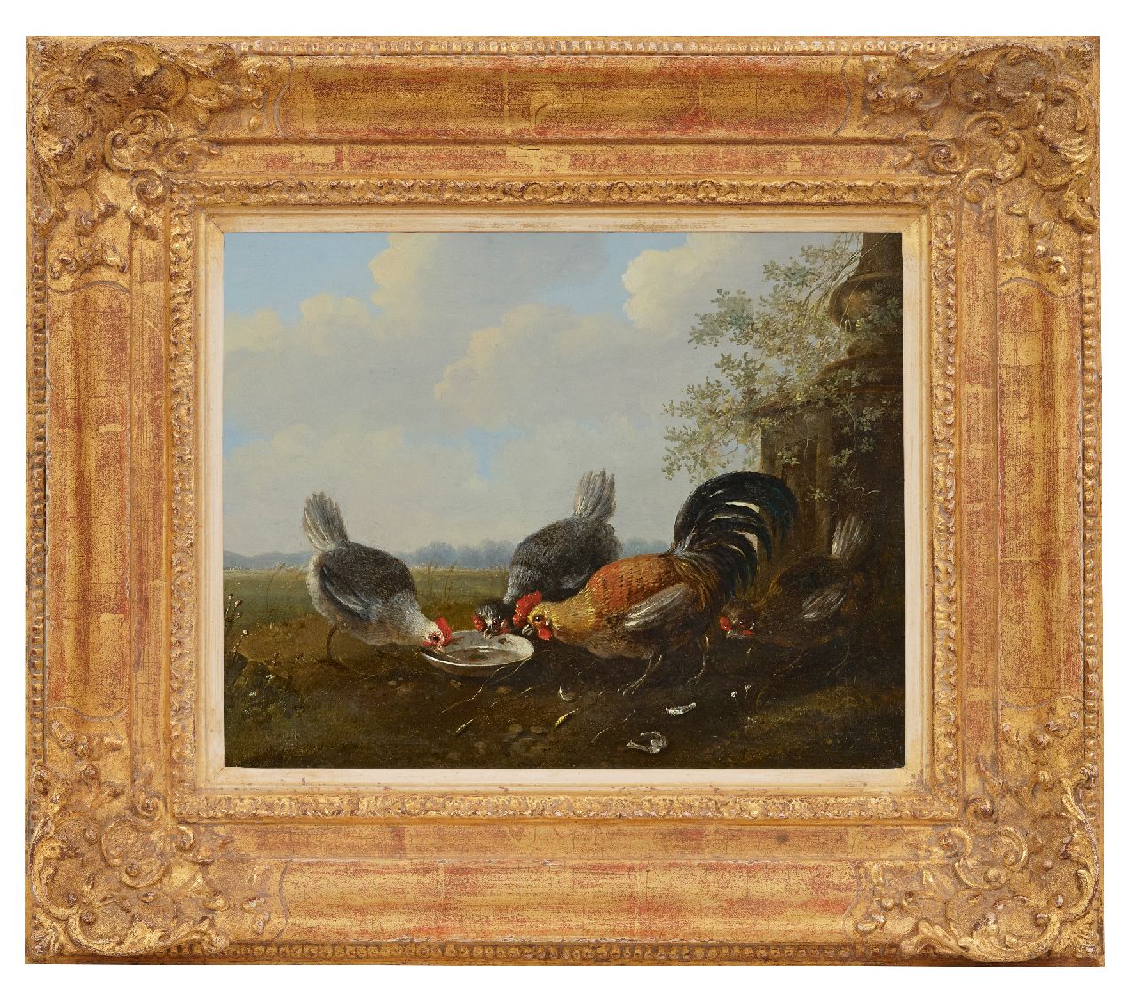 Verhoesen A.  | Albertus Verhoesen | Schilderijen te koop aangeboden | Vier sierkippen, olieverf op paneel 22,4 x 27,8 cm