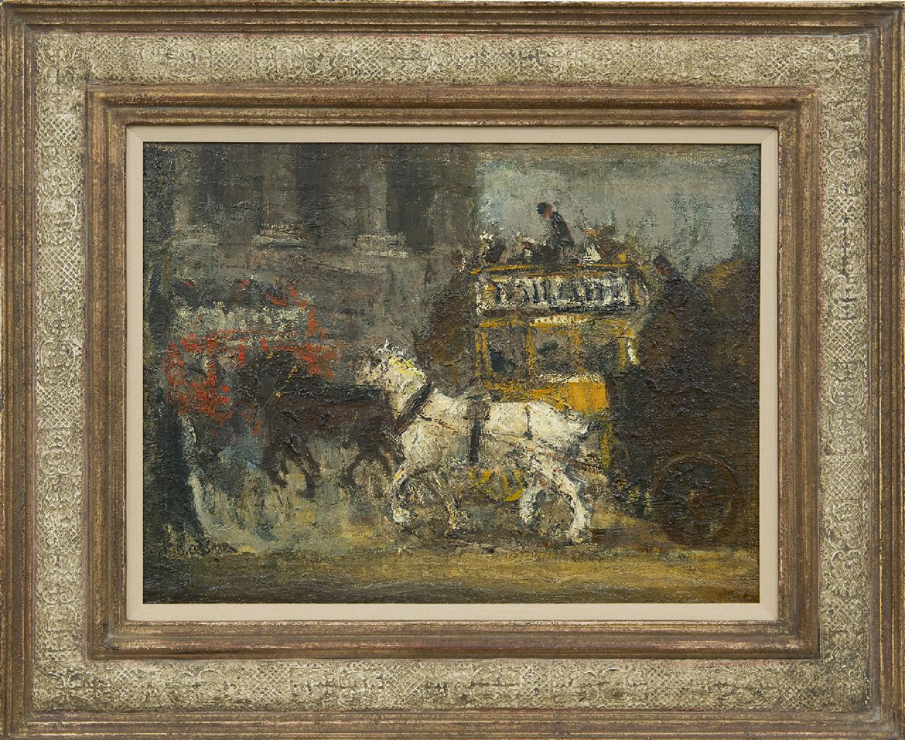 Cossaar J.C.W.  | Jacobus Cornelis Wyand 'Ko' Cossaar, Londense paardentram, olieverf op doek op paneel 31,2 x 41,8 cm, gesigneerd linksonder