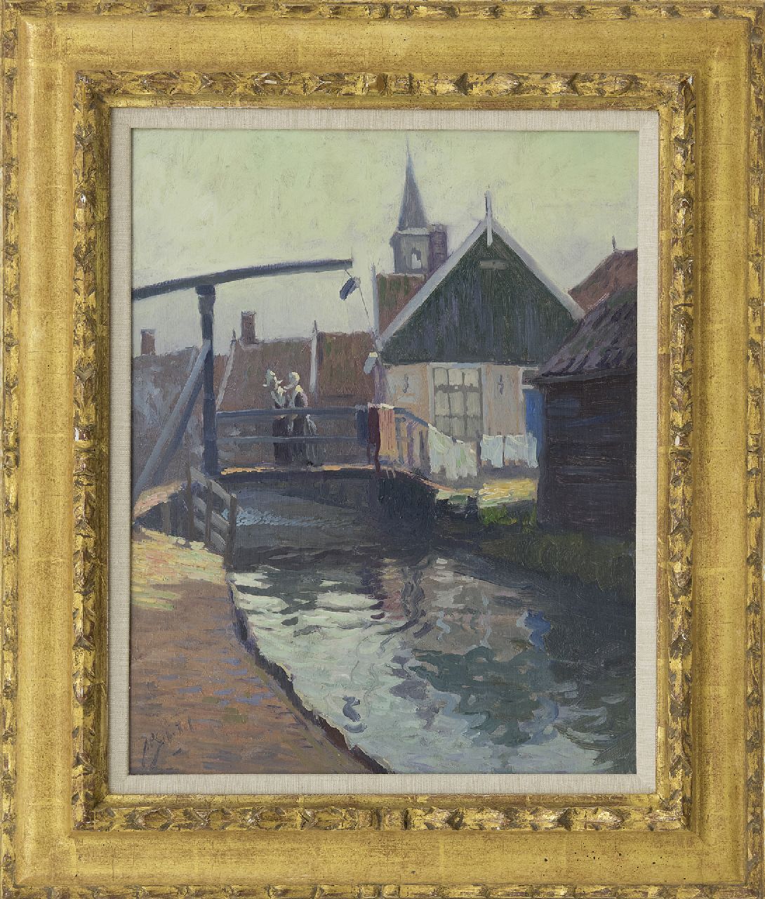 Schotel A.P.  | Anthonie Pieter Schotel, Gezicht op het gele bruggetje, Volendam, olieverf op paneel 41,0 x 32,7 cm, gesigneerd linksonder