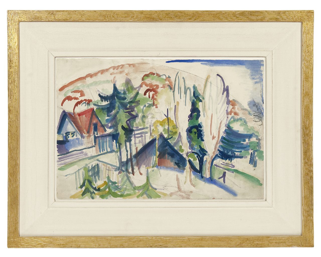 Kirchner E.L.  | Ernst Ludwig Kirchner, Dorp in het Taunusgebergte, potlood, krijt en aquarel op papier 38,3 x 56,6 cm, te dateren 1916