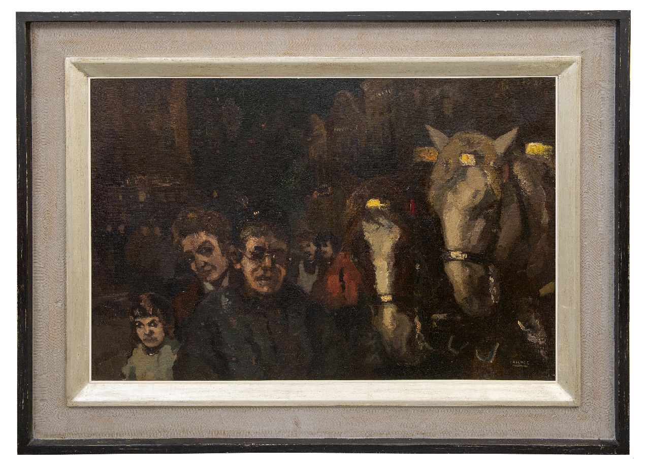 Noltee B.C.  | Bernardus Cornelis 'Cor' Noltee | Schilderijen te koop aangeboden | Figuren en koetspaarden bij avond, olieverf op doek 60,7 x 90,7 cm, gesigneerd rechtsonder