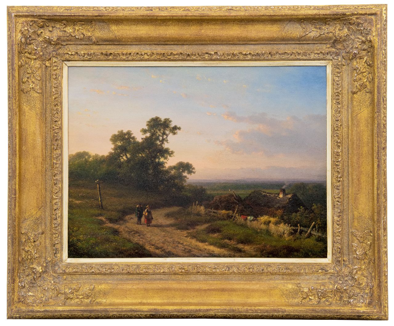 Kleijn L.J.  | Lodewijk Johannes Kleijn, Panoramisch zomerlandschap met boerenvolk (alleen tezamen met 9792), olieverf op paneel 34,5 x 46,7 cm, gesigneerd rechtsonder