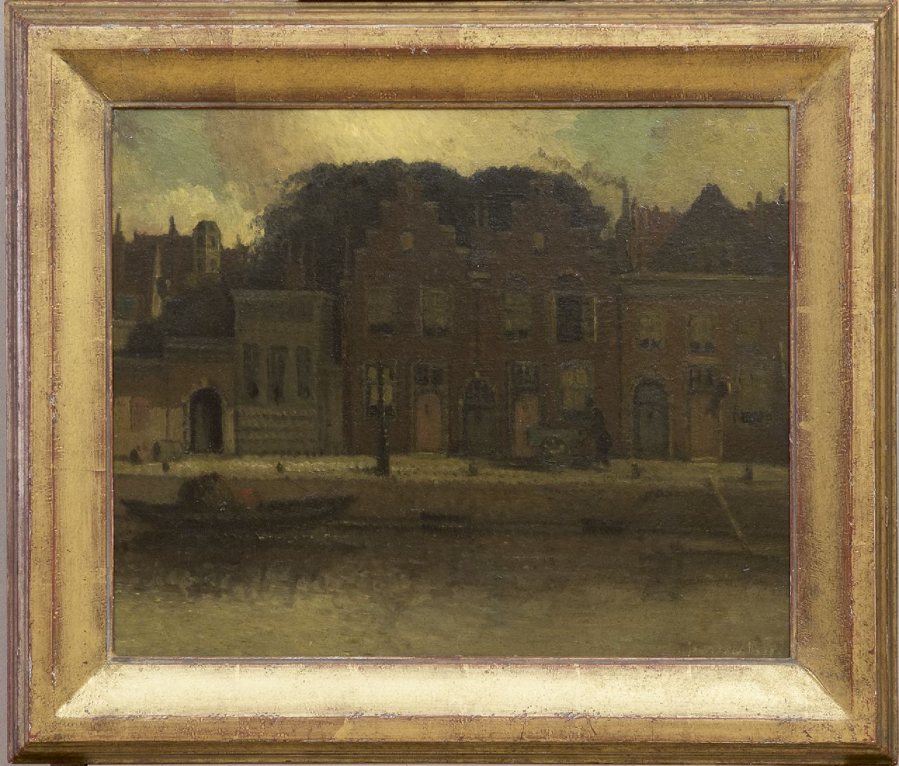 Daalhoff H.A. van | Hermanus Antonius 'Henri' van Daalhoff | Schilderijen te koop aangeboden | Huizen langs de kade, olieverf op paneel 37,7 x 46,0 cm, gesigneerd rechtsonder