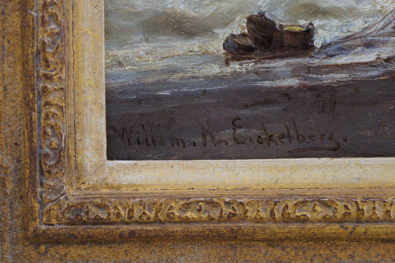 Willem Hendrik Eickelberg signaturen Het uitladen van de vangst bij storm