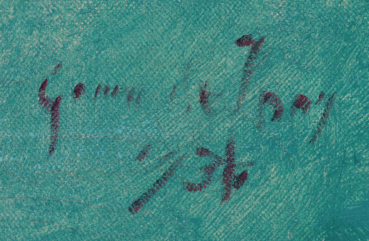 Germ de Jong signaturen Dahlia's in blauwe vaas
