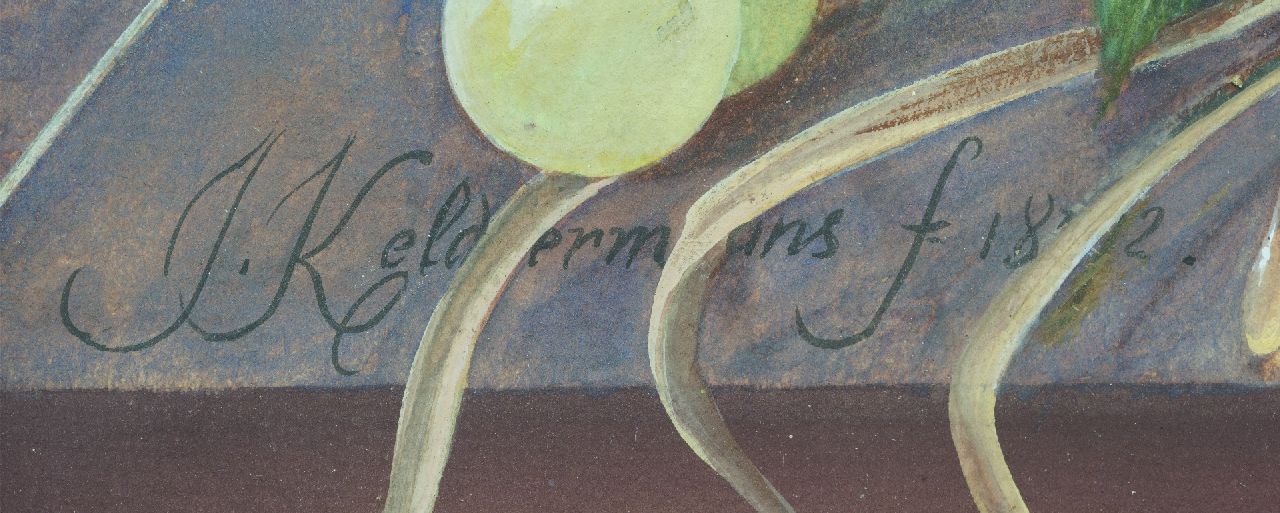 J. Keldermans signaturen Stilleven met bloemen en fruit