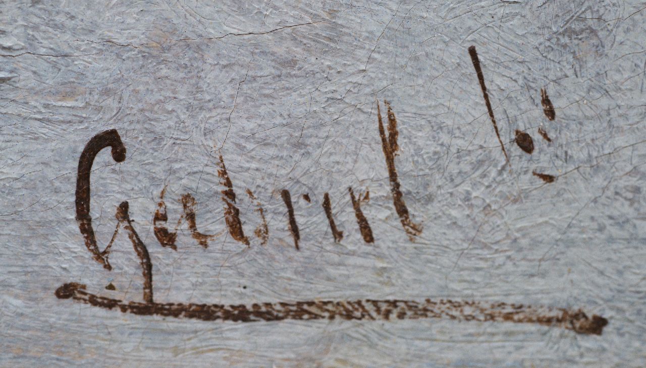 Constan Gabriel signaturen Turftrekker met schuit in een polderlandschap
