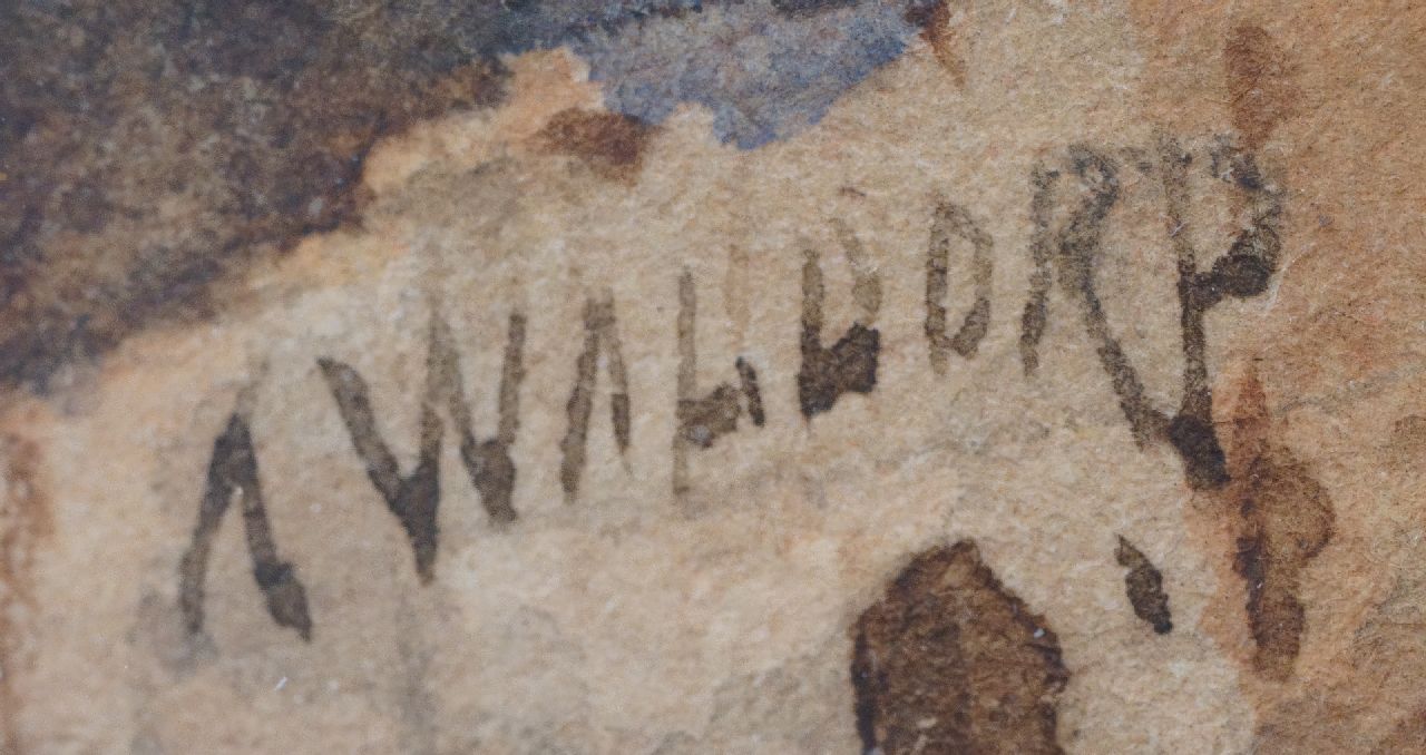 Antonie Waldorp signaturen Gezicht op een Hollands sluisje