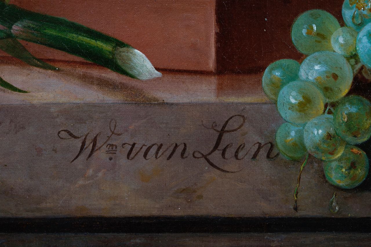 Willem van Leen signaturen Pronkstilleven met bloemen en vruchten