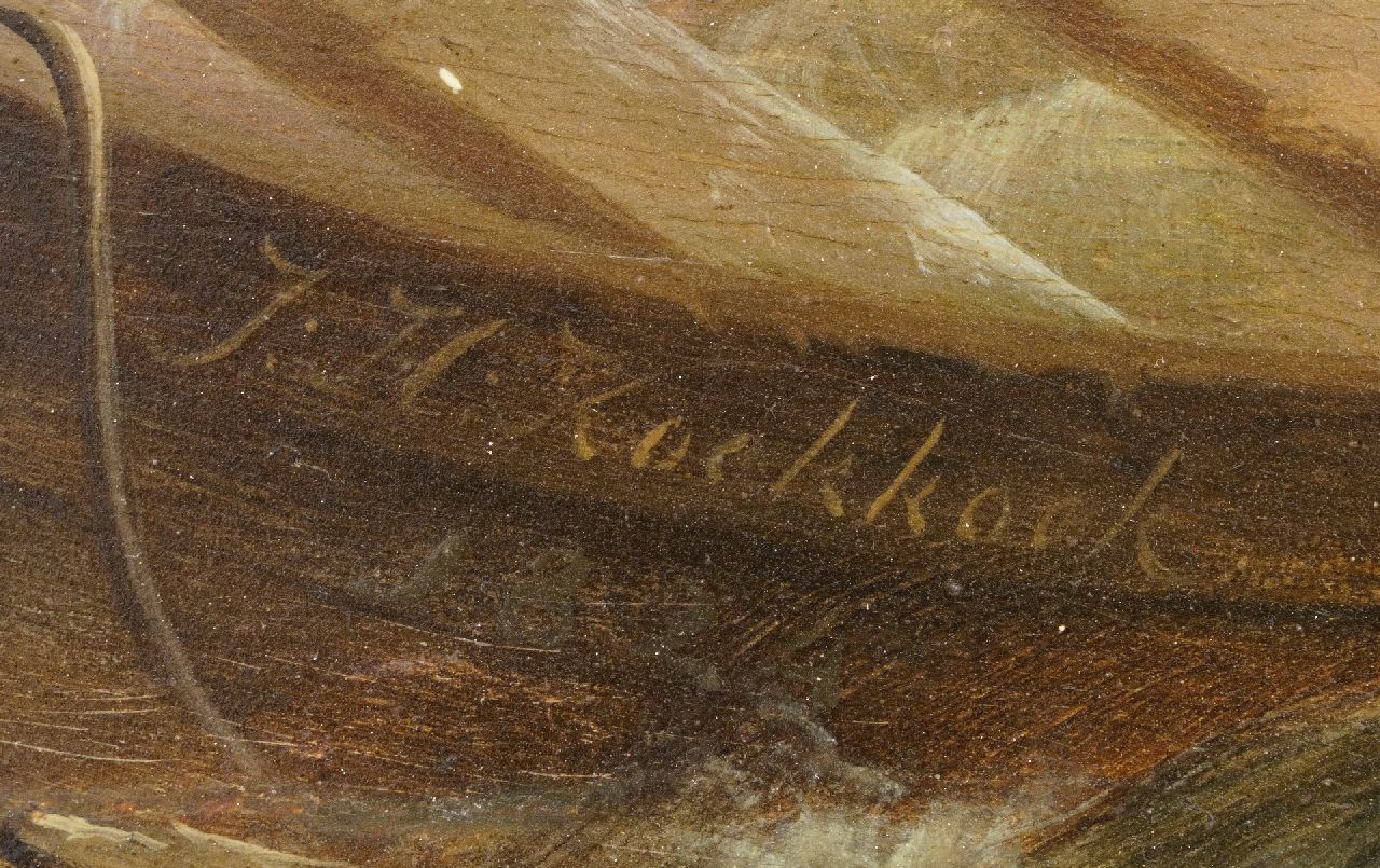 Johannes Hermanus Koekkoek signaturen Schipbreuk bij de Kaapkolonie, Zuid-Afrika, met in de verte de Tafelberg