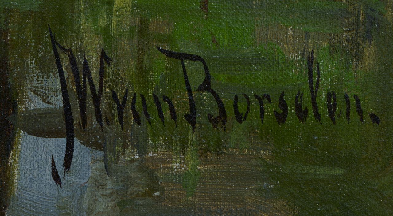 Jan Willem van Borselen signaturen Zomers polderlandschap met hengelaars