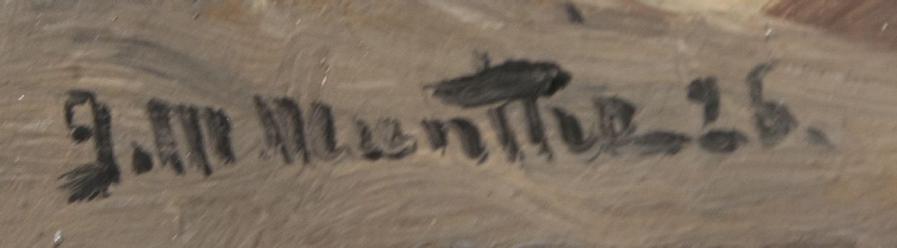 Morgenstjerne Munthe signaturen Vissersvolk en bomschuiten op het strand