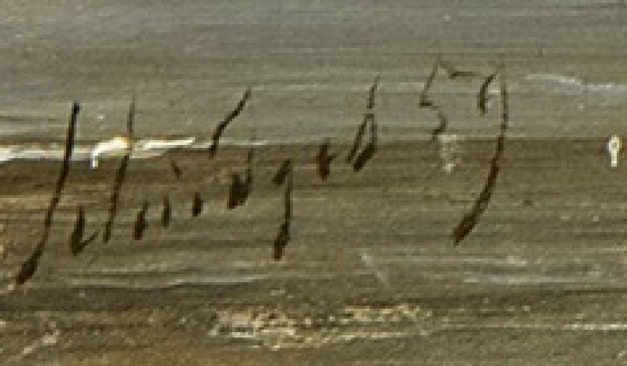 Petrus Paulus Schiedges signaturen Schoenerbrik voor anker op kalme zee