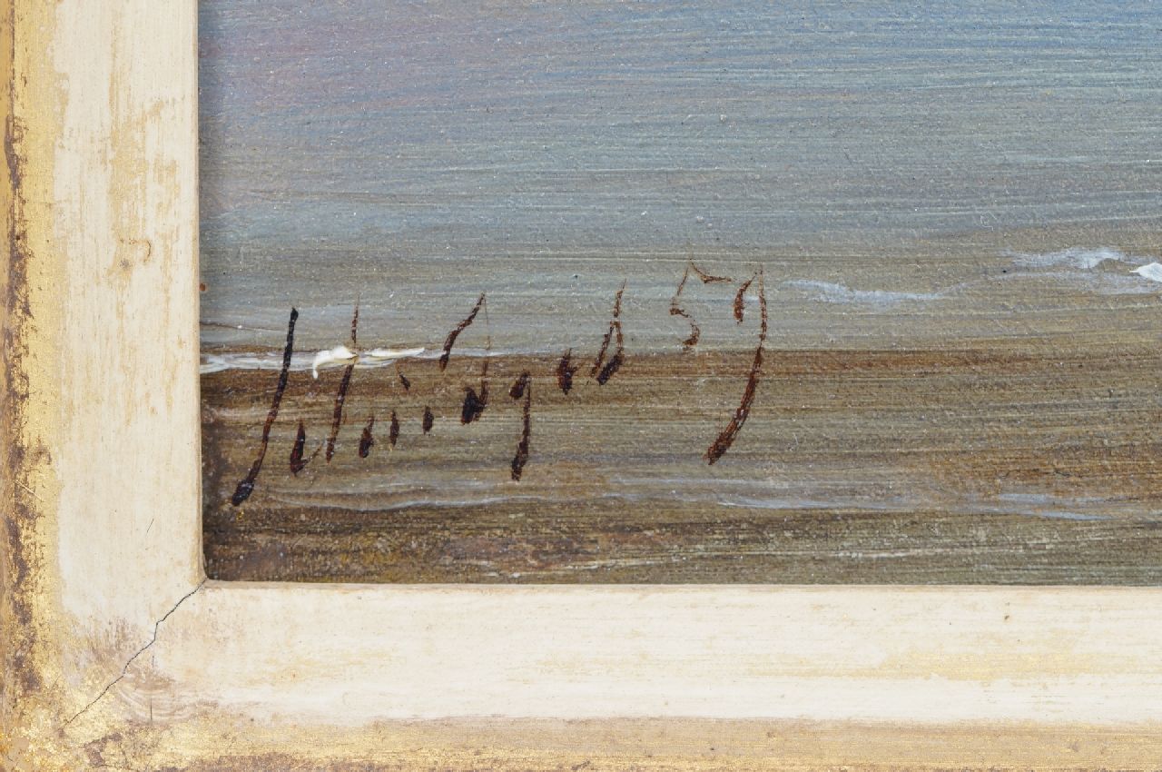 Petrus Paulus Schiedges signaturen Schoenerbrik voor anker op kalme zee