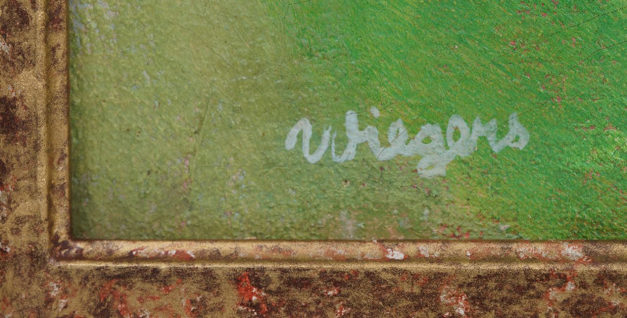 Jan Wiegers signaturen Polderlandschap met zeedijk, Groningen