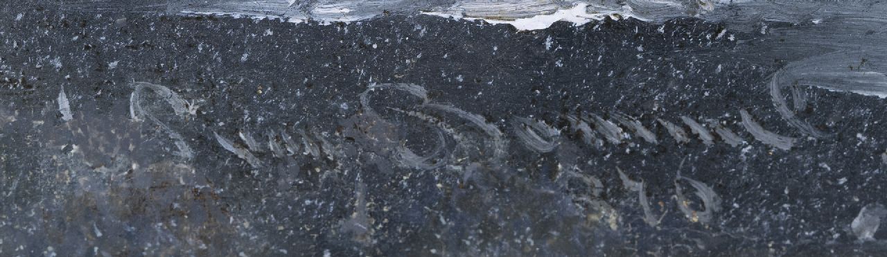 Elias Pieter van Bommel signaturen Schaatsers op een bevroren dorpsvaart bij een molen