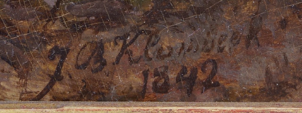 Johann Bernard Klombeck signaturen Rijnlandschap in de zomer (te koop met winters pendant)