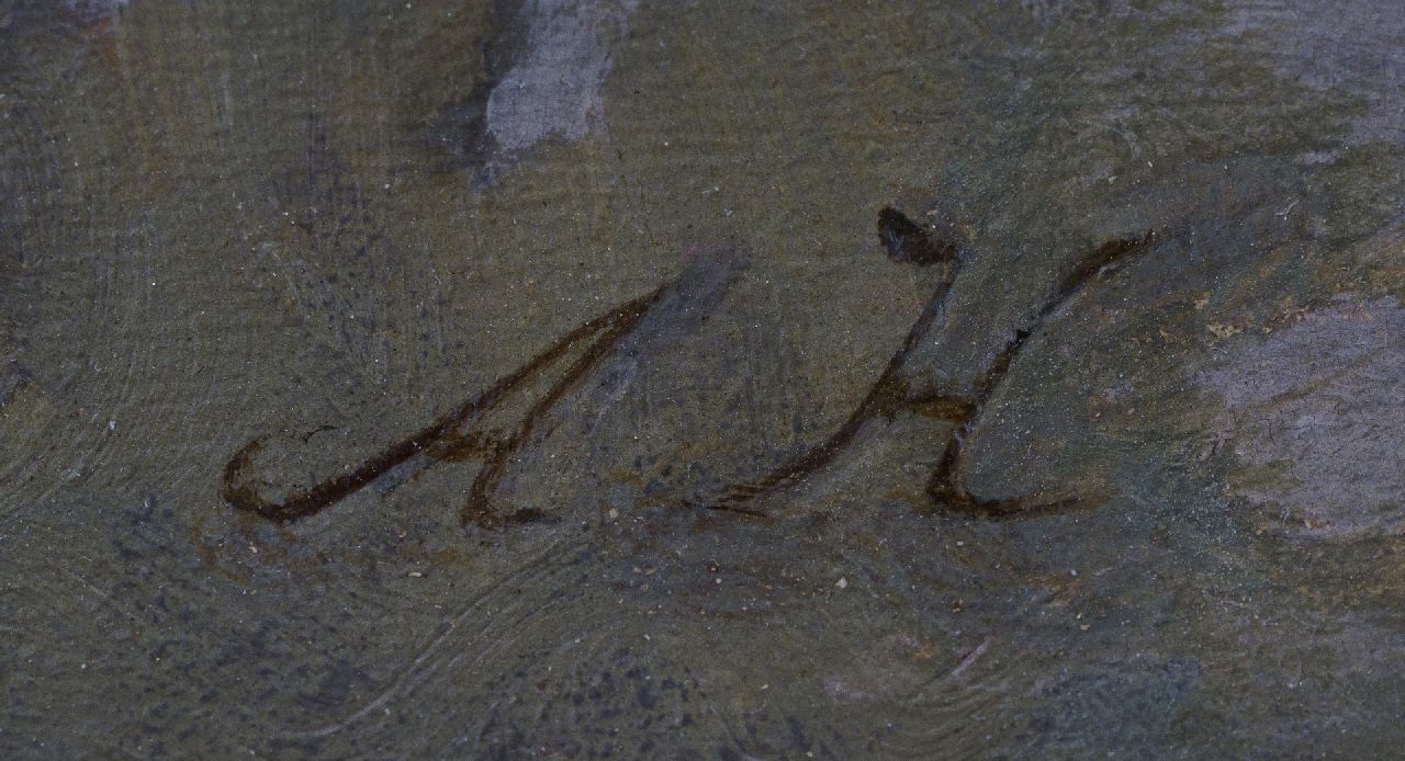Adriana Haanen signaturen Perziken in een schaal op stenen plint