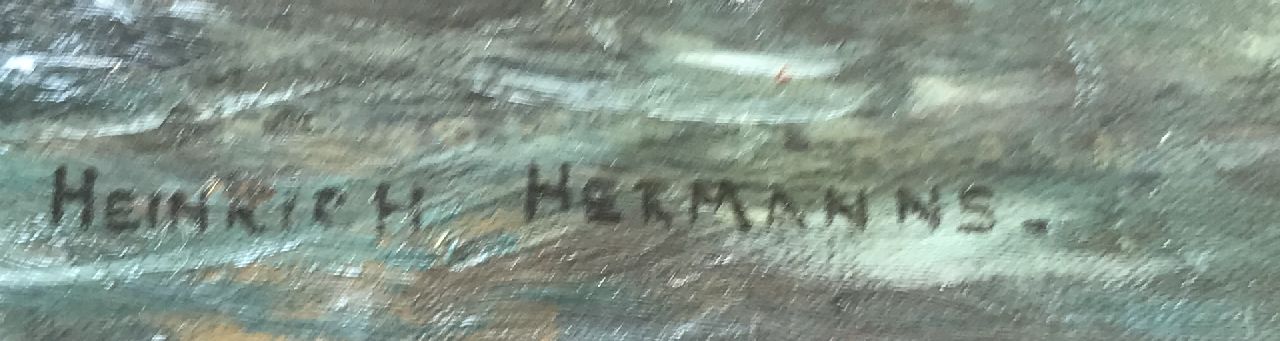 Heinrich Hermanns signaturen Gezicht op de Vismarkt in de Nieuwe Haven, Dordrecht