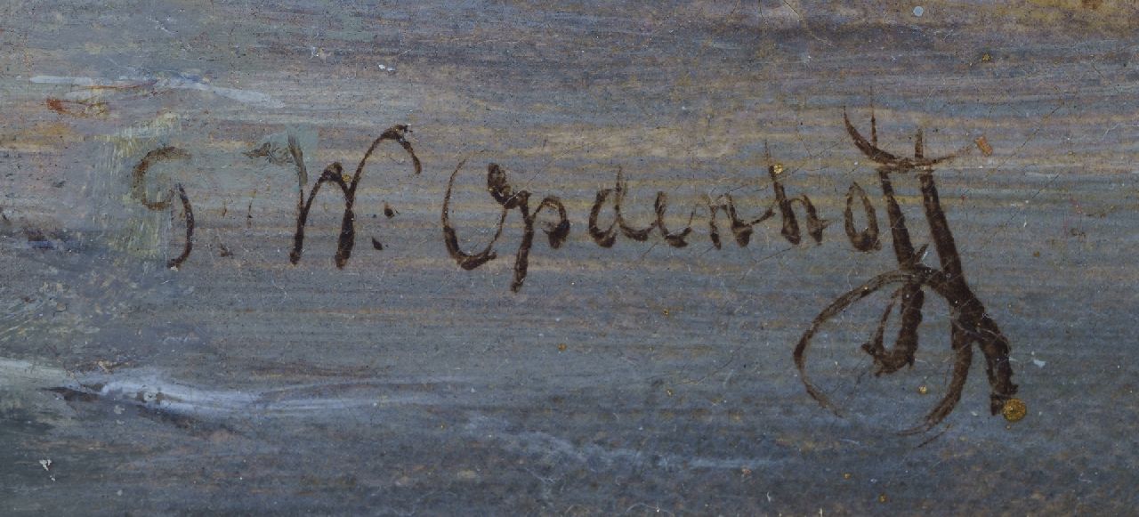 George Willem Opdenhoff signaturen Visserspinken en vissersvolk op het strand van Scheveningen
