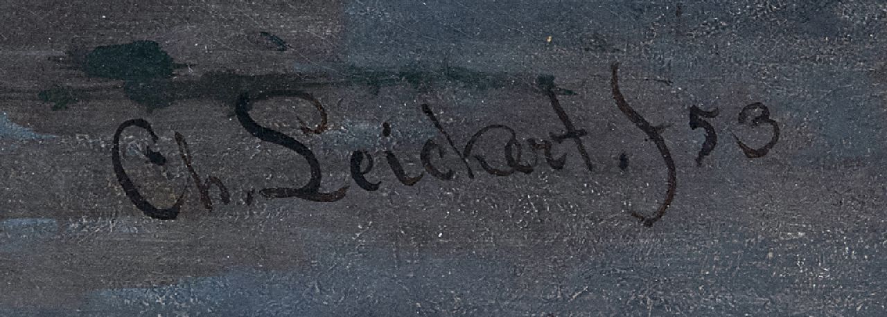 Charles Leickert signaturen Zomerse vaart met tolhek de Tolhuispoort in Oegstgeest, beter bekend als 'het Leidsche Hek'