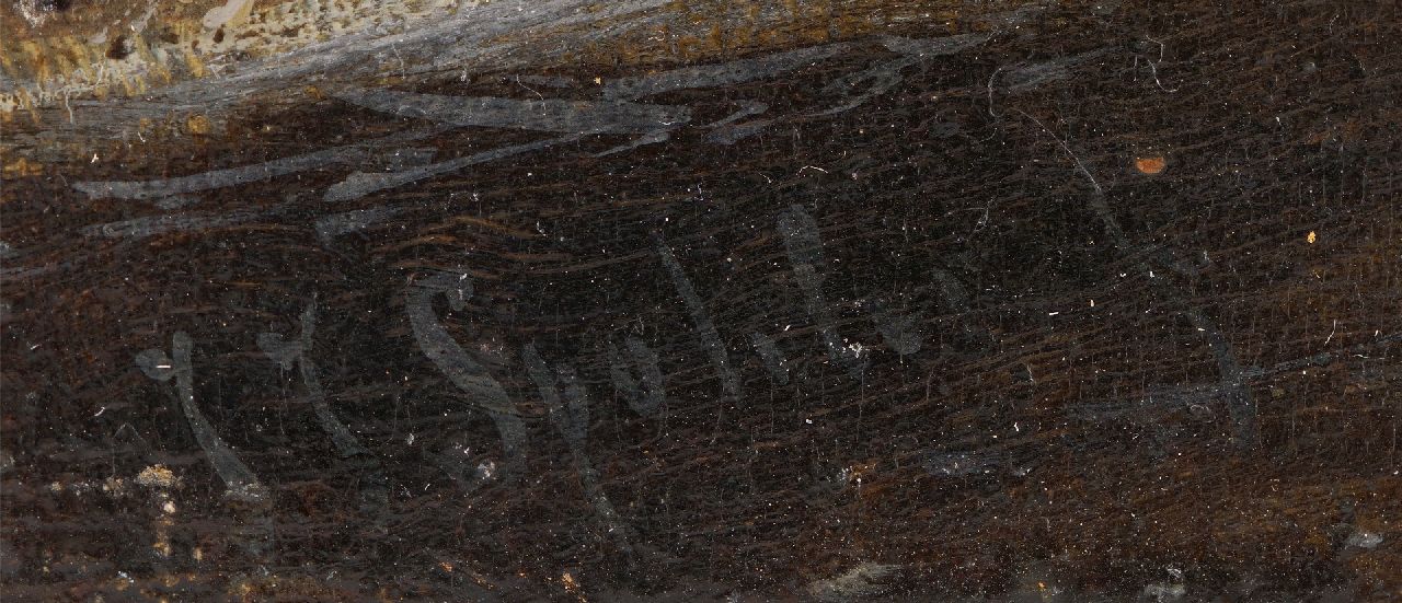 Jan Jacob Spohler signaturen IJsgezicht met schaatsers bij houtzaagmolens