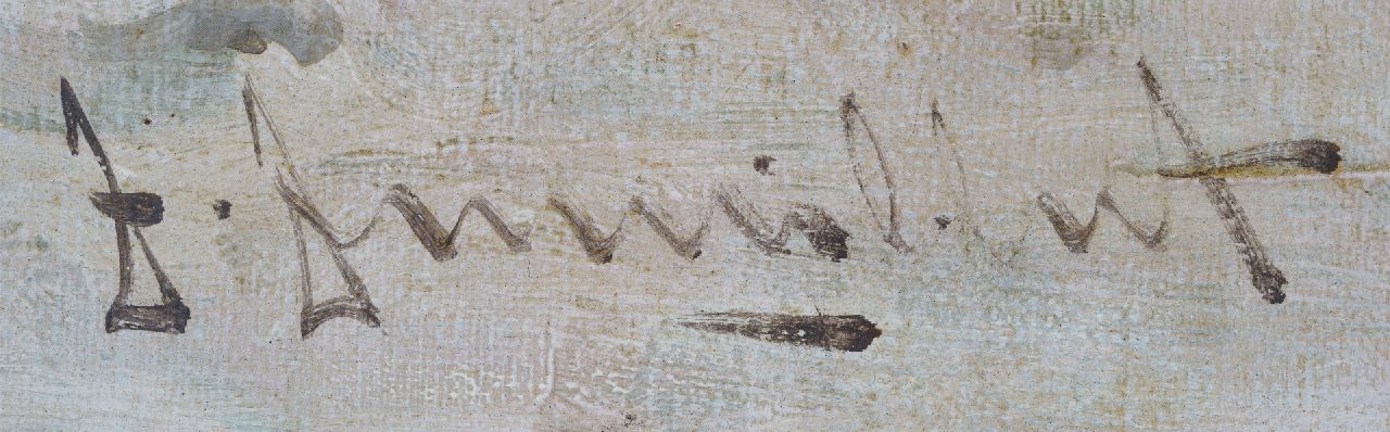 Johann Jungblut signaturen Landvolk op een bevroren rivier