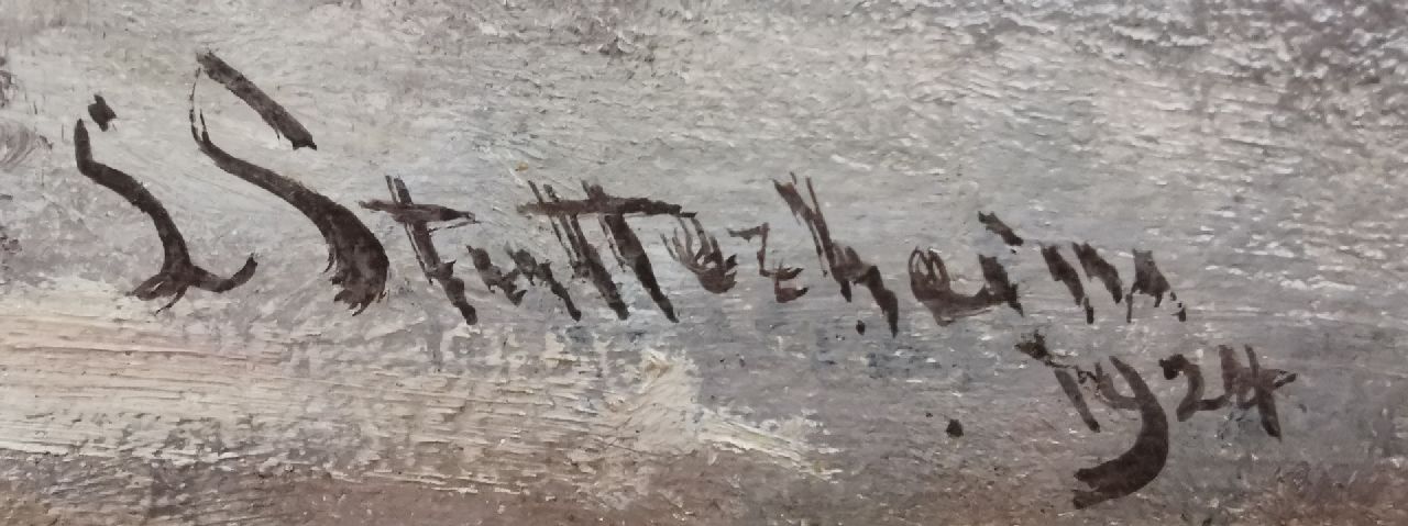 Louis Stutterheim signaturen Kinderen schaatsend op een vaart bij Nieuwkoop