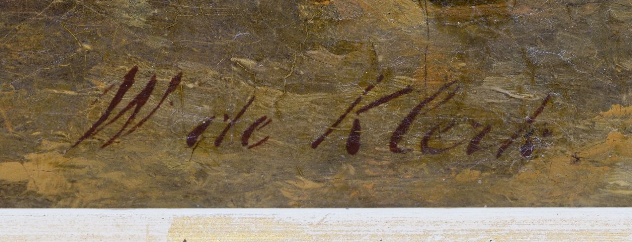 Willem de Klerk signaturen Landvolk op een bospad bij een kerkje