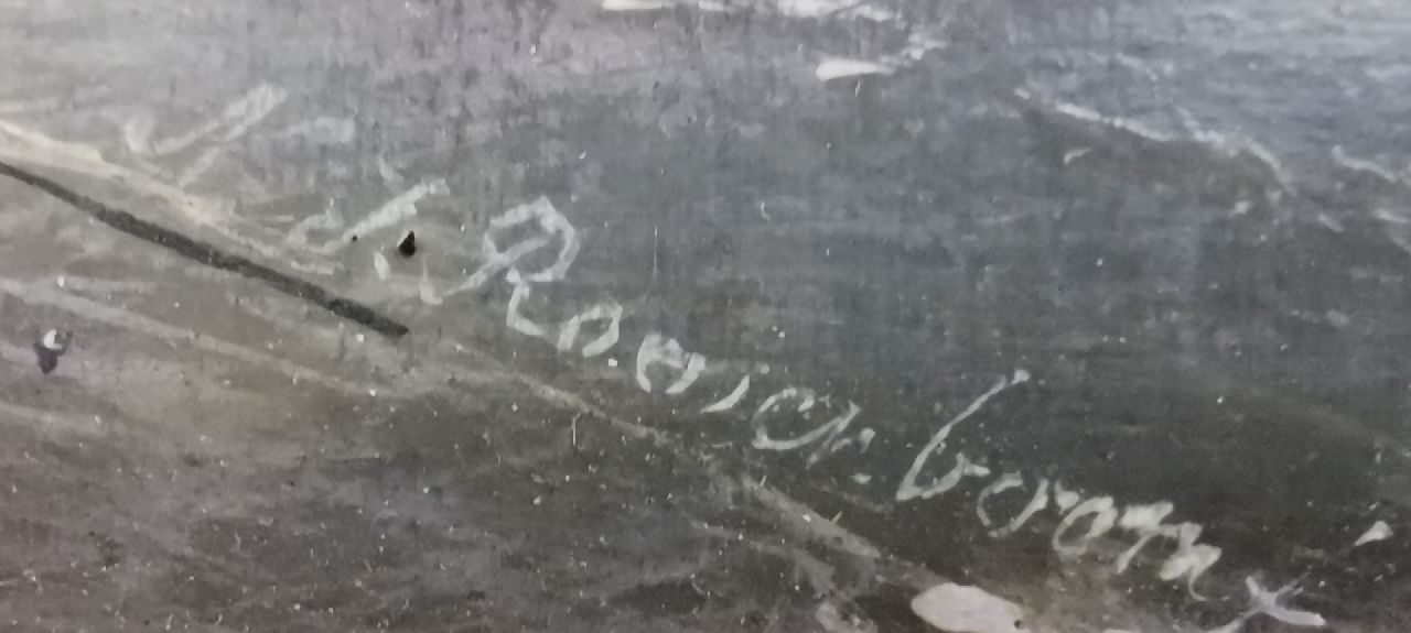 Nicolaas Roosenboom signaturen Schaatsers bij een besneeuwd dorpje
