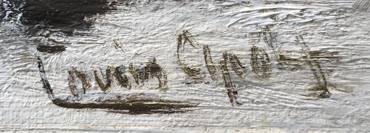 Louis Apol signaturen Man met hooikar op besneeuwd bospad