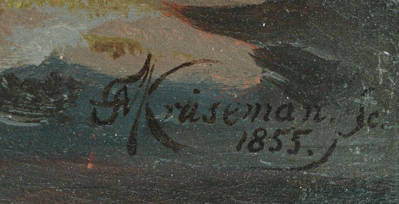 Frederik Marinus Kruseman signaturen Schaapsherder en kudde bij ondergaande zon