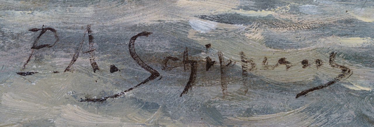 Piet Schipperus signaturen Rivier onder Hollandse wolkenlucht