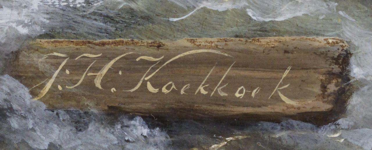 Johannes Hermanus Koekkoek signaturen Laverende schepen in een stevige bries