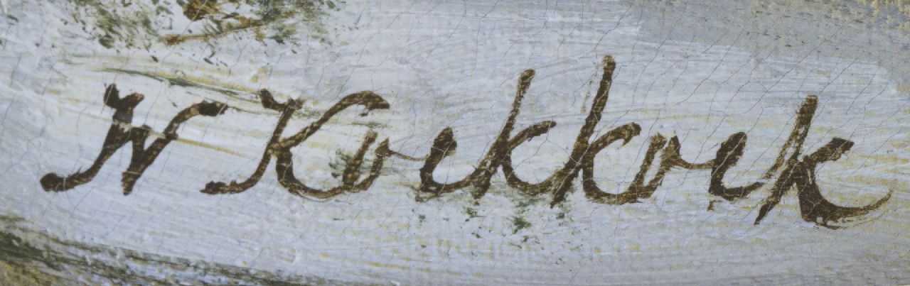 Willem Koekkoek signaturen Fantasiegezicht op de besneeuwde Sint-Martinuskerk in Woudrichem