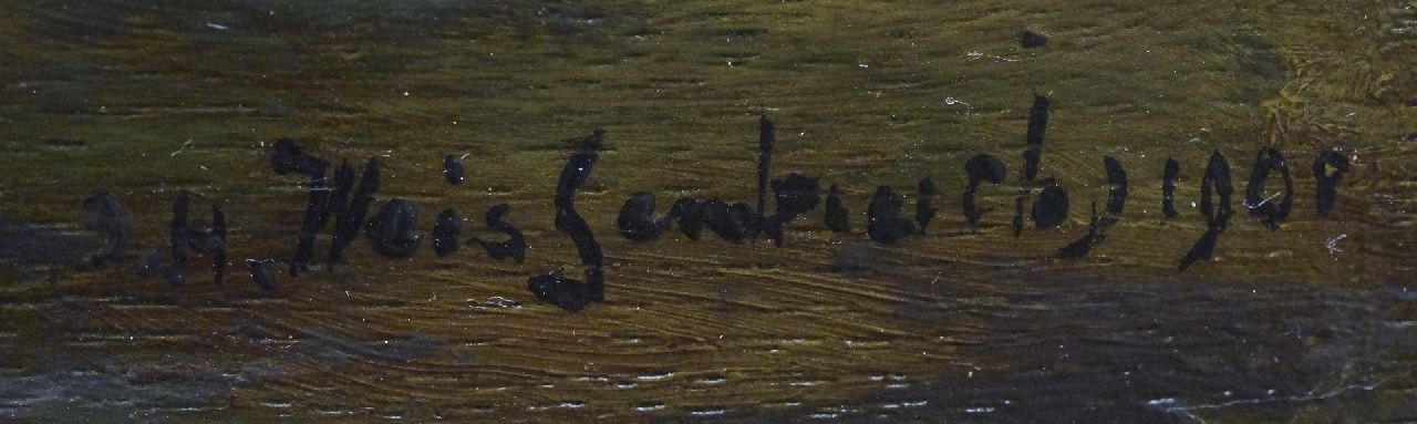 Jan Hendrik Weissenbruch signaturen Landschap met punterende boer en molen