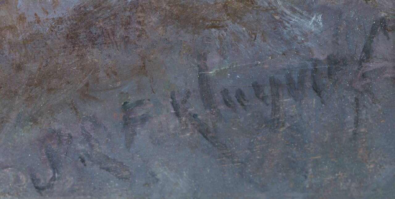 Pieter Kluyver signaturen Landvolk op een besneeuwd bospad