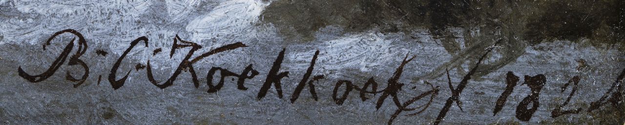 Barend Cornelis Koekkoek signaturen Winterlandschap met paardenslee op het ijs