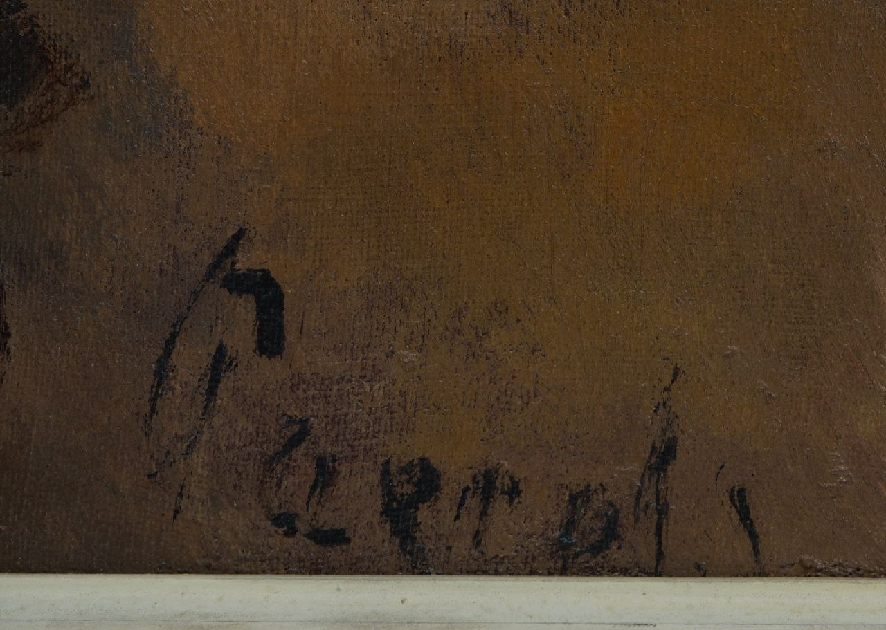 Willem Paerels signaturen Oude buurt met slager en figuren