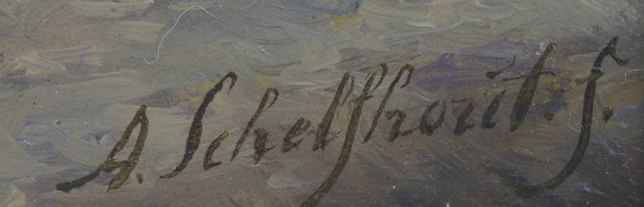 Andreas Schelfhout signaturen Aankomend vissersschip